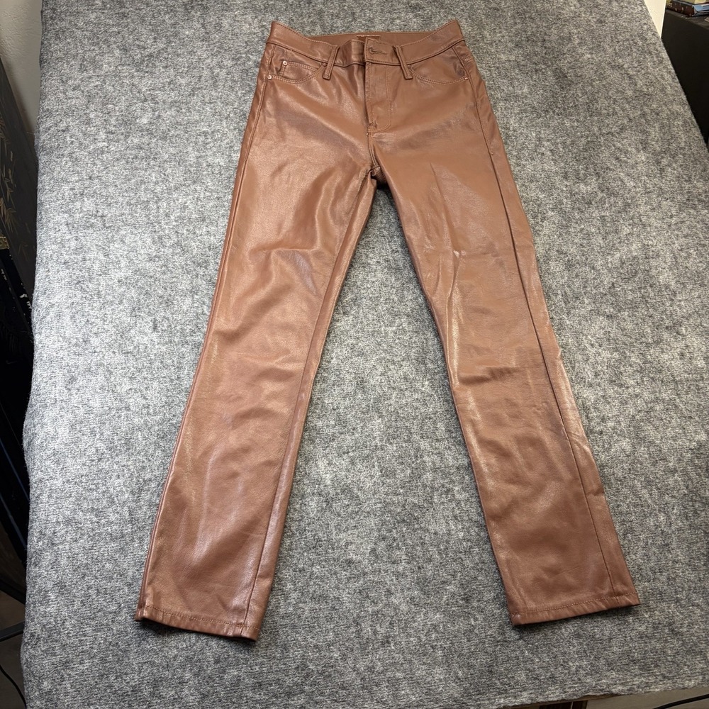 MOTHER Brown Leather Pants The Dazzler Straight Leg Sz 26‎ Excellent Condition